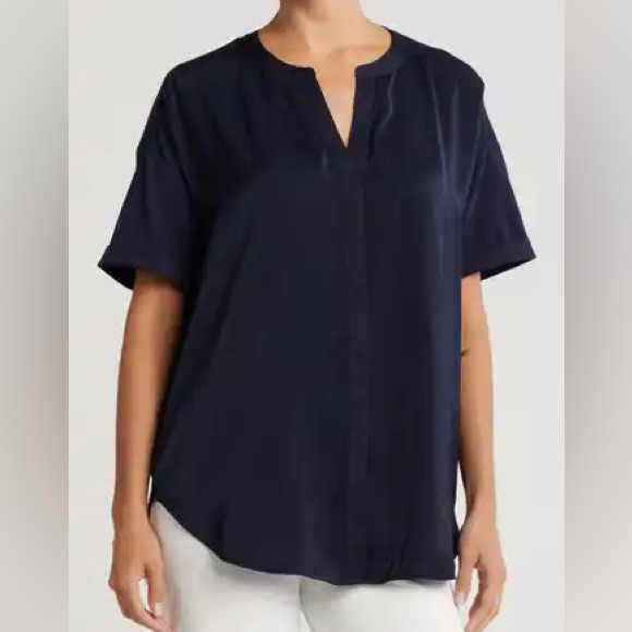 Charter Club Blue Polo Blouse With Cuffed Short Sleeves
